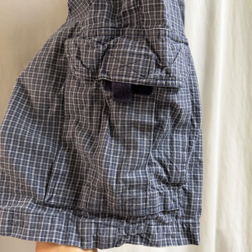 VTG Route 66 Y2K Mens Blue Plaid Cargo Shorts Elastic Waist Cotton Casual SZ Med - Picture 2 of 6